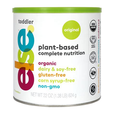 Else nutrition - Else Toddler is a plant-based complete nutrition drink for toddlers aged 1 year+. It is made with >90% whole foods: buckwheat, almonds, and tapioca, which provide plant-based protein (including essential amino acids), unsaturated fats, and gluten-free carbs.